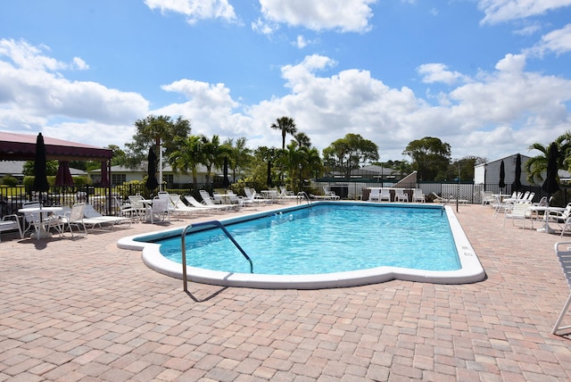 view of swimming pool with a patio