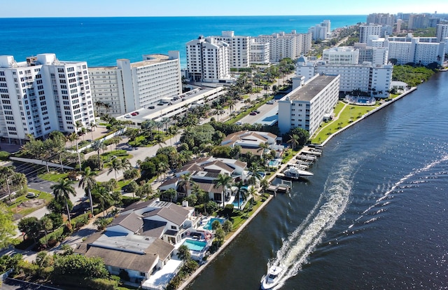 aerial view featuring a water view