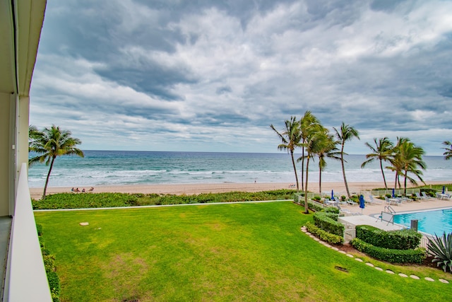 view of water feature featuring a beach view