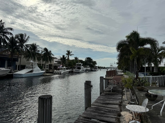 dock area with a water view