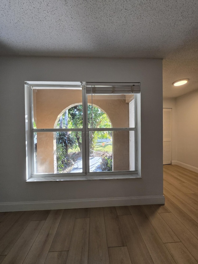 room details with wood-type flooring and a textured ceiling