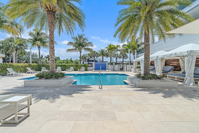 view of swimming pool with a patio area