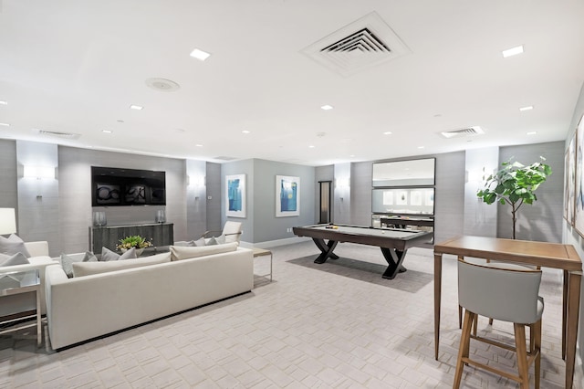 living room with pool table