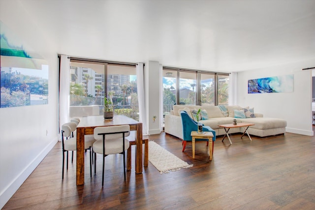 interior space with floor to ceiling windows and hardwood / wood-style floors