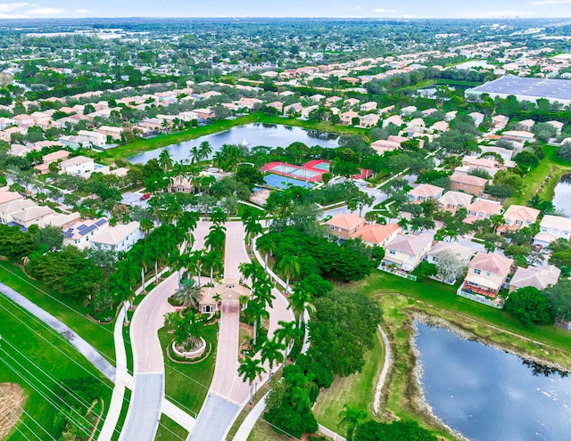 aerial view featuring a water view