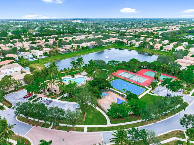 aerial view featuring a water view