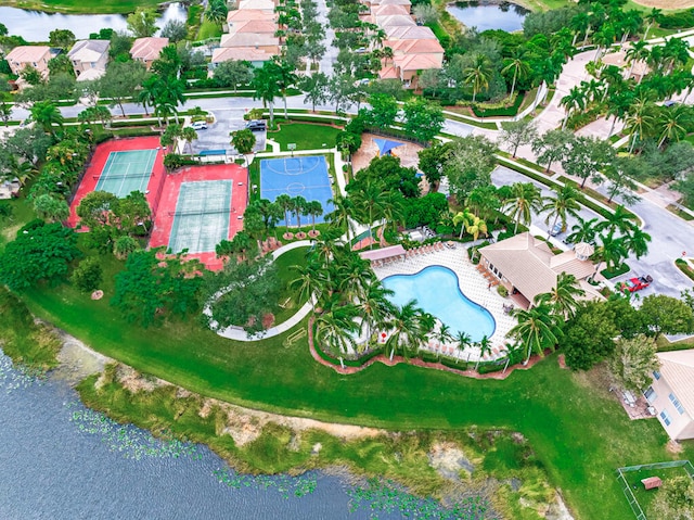 aerial view with a water view