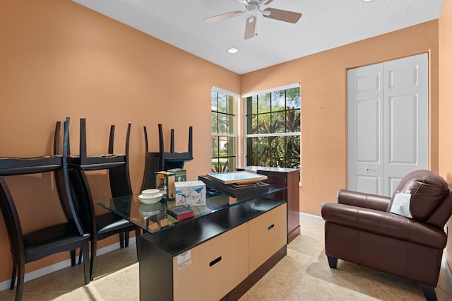 home office featuring ceiling fan