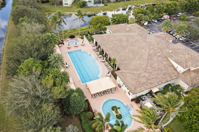 aerial view with a water view