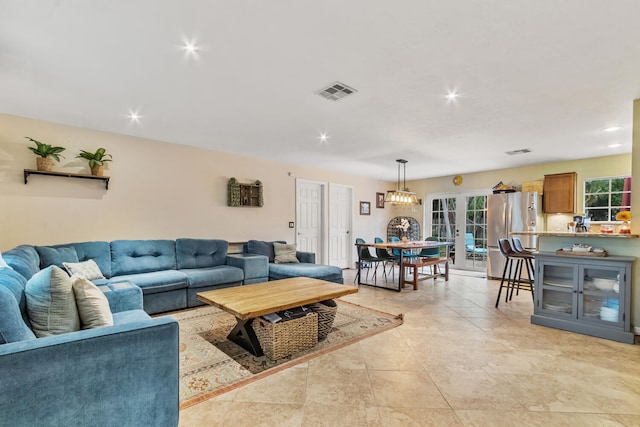 living room featuring french doors