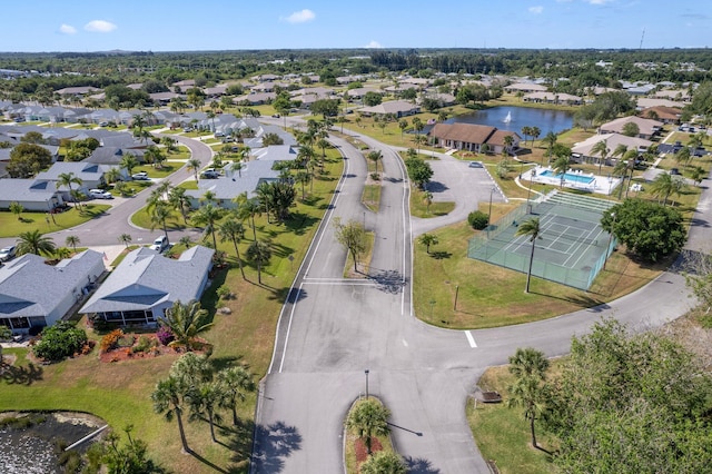 aerial view with a water view