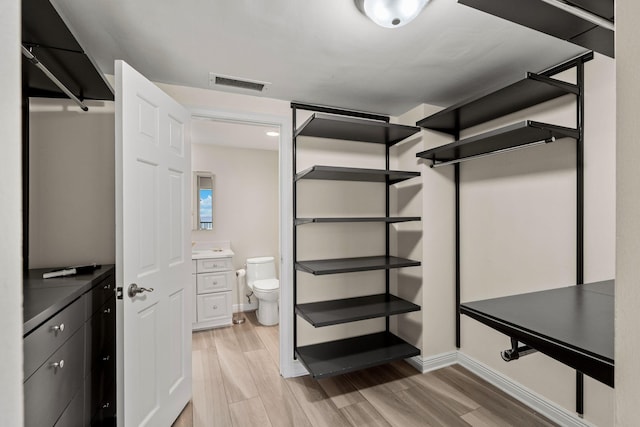 spacious closet featuring light wood-type flooring