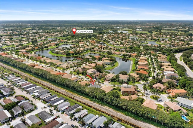 aerial view with a water view