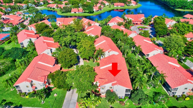 aerial view with a water view