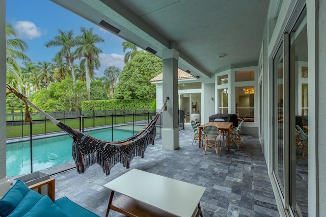 view of patio with a fenced in pool