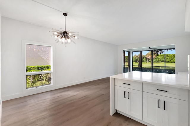 kitchen featuring a wealth of natural light, hardwood / wood-style floors, and white cabinets