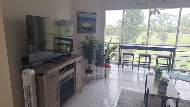 living room with light tile patterned floors