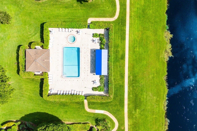 bird's eye view featuring a water view