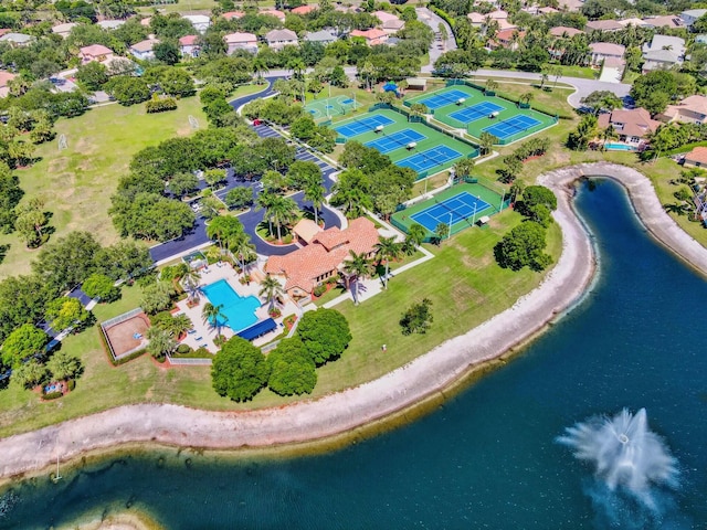 aerial view featuring a water view