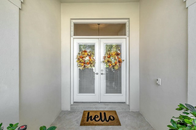 doorway to property featuring french doors