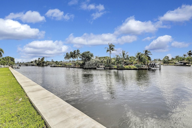 property view of water featuring a boat dock