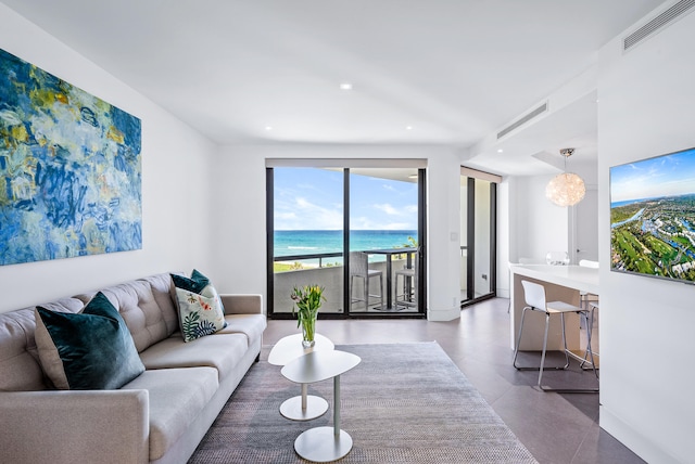 living room featuring concrete flooring