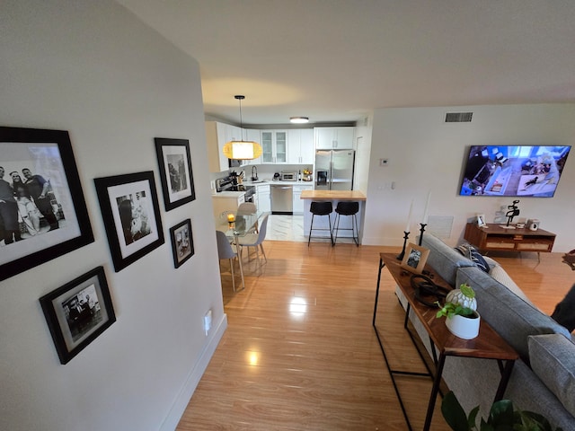 living room with light wood-type flooring