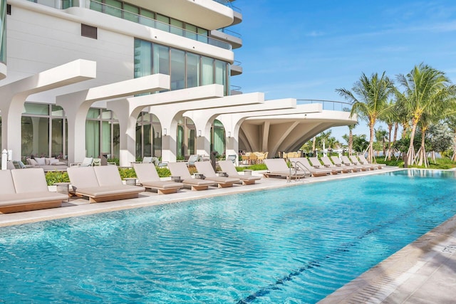 view of swimming pool with a patio area