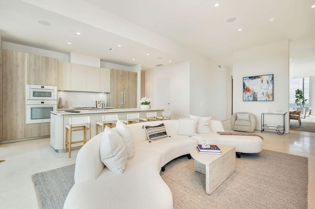 living room featuring sink