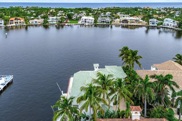 aerial view with a water view