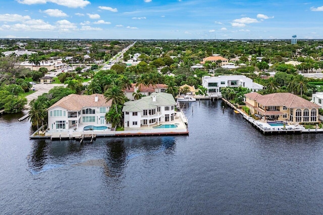 aerial view with a water view