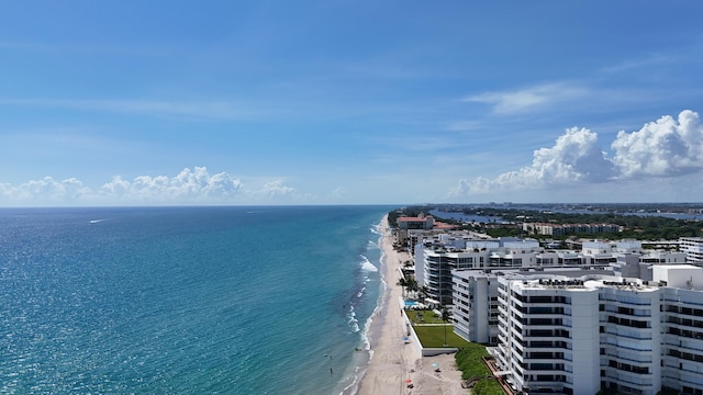 aerial view featuring a beach view and a water view