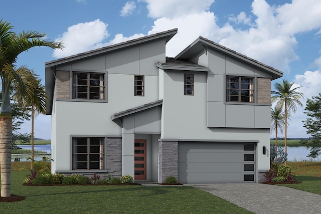 2732 NW 87th Ter, Cooper City, FL 33024 - view of front facade featuring a water view, a garage, and a front lawn