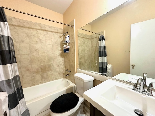 full bathroom with toilet, shower / bath combo with shower curtain, and sink