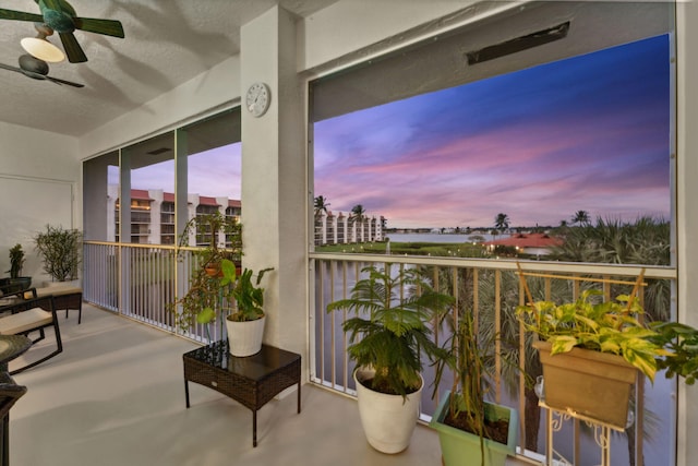 balcony with a ceiling fan