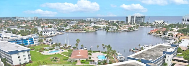 aerial view with a water view