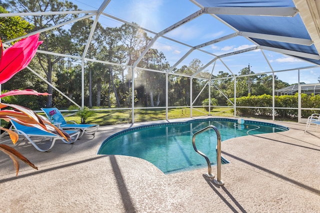 view of pool featuring a patio and a lanai