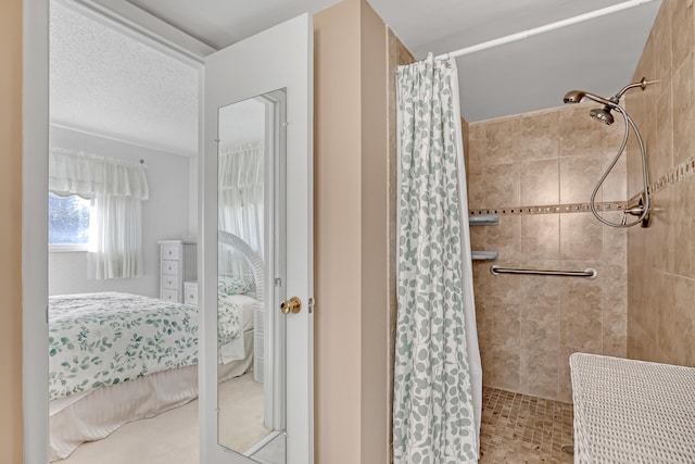 bathroom with a shower with shower curtain