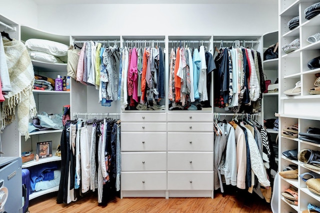 spacious closet featuring light hardwood / wood-style flooring