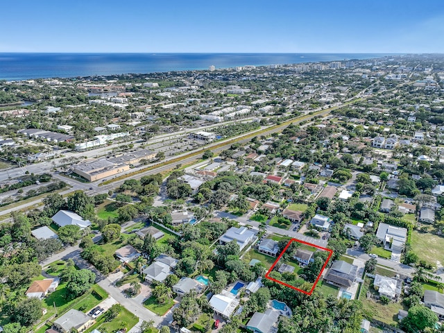 aerial view with a water view