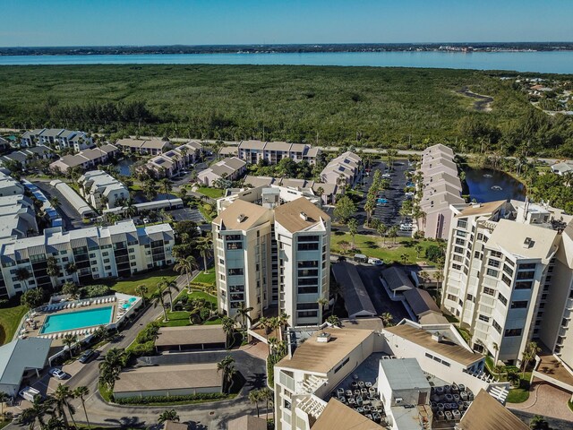 bird's eye view featuring a water view