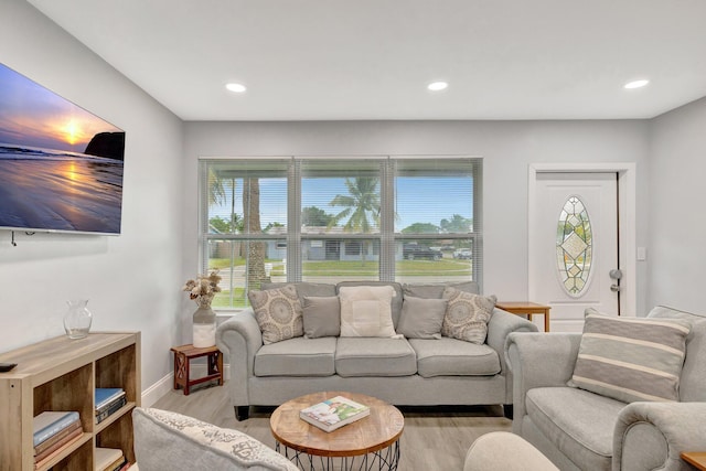 living room with light hardwood / wood-style floors