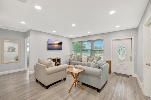 living room with light wood-type flooring