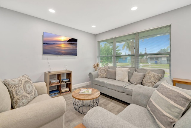 living room with light wood-type flooring