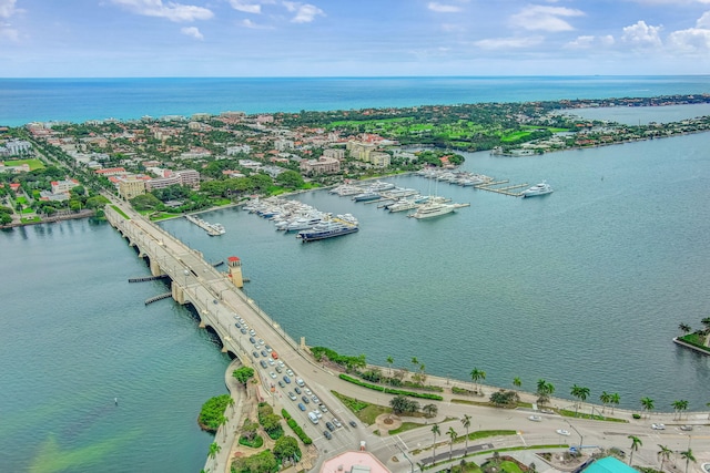 aerial view with a water view