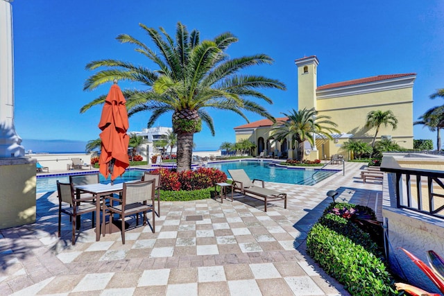 view of pool featuring a patio