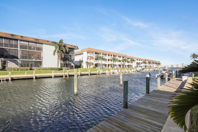 view of dock with a water view