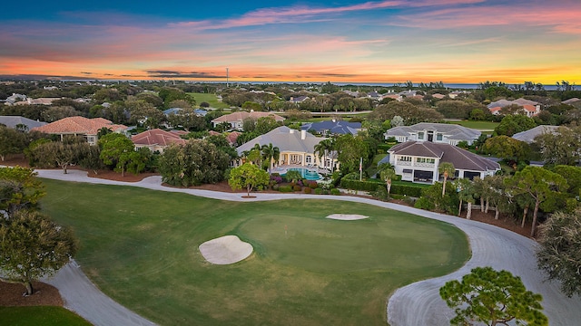 view of aerial view at dusk