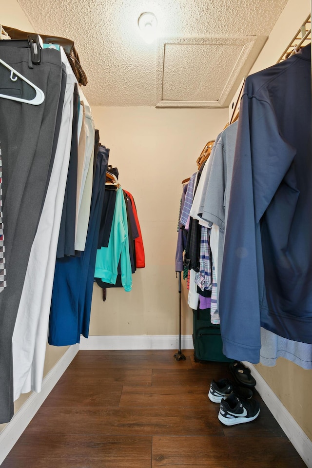 walk in closet featuring dark wood-style floors