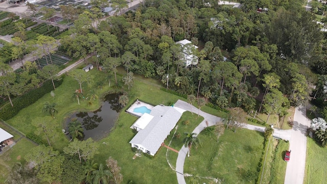 bird's eye view featuring a water view